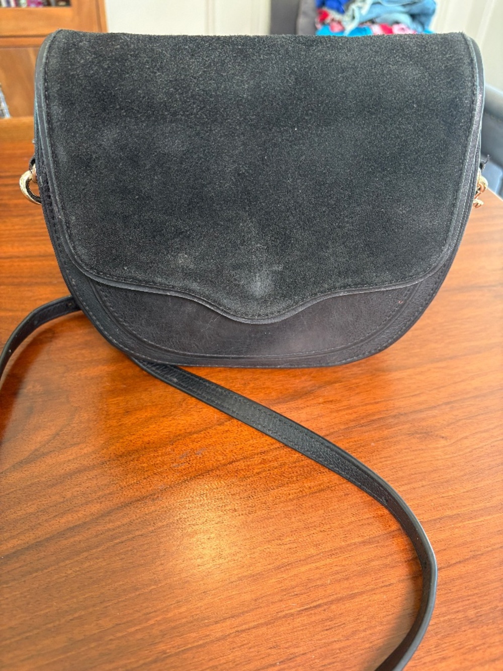Rebecca Minkoff Black Suede Leather Saddle Crossbody Bag Gold Hardware